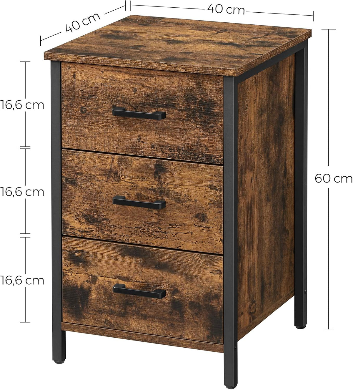 Nachttisch 3 Schubladen 40x40x60 cm Vintage Industrial von Songmics