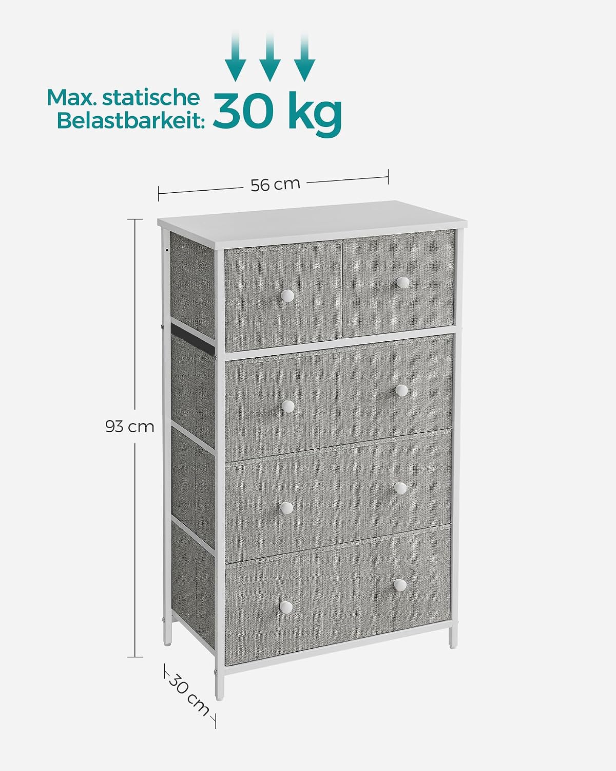 Schubladenkommode 5 Stoffschubladen 56x30x93 cm Braun von Songmics