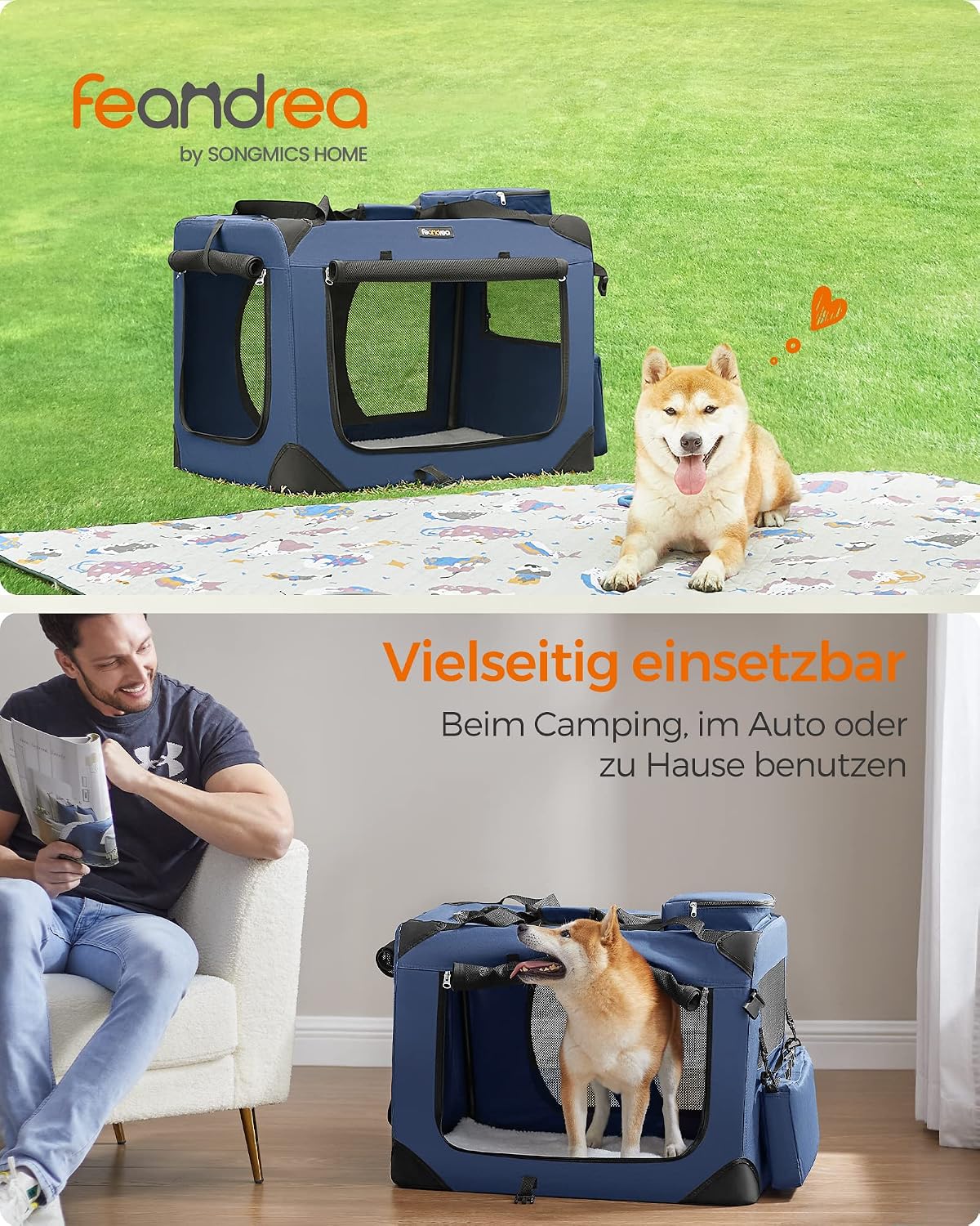Faltbare Hundebox L 70x52cm Oxford atmungsaktiv dunkelblau von Songmics