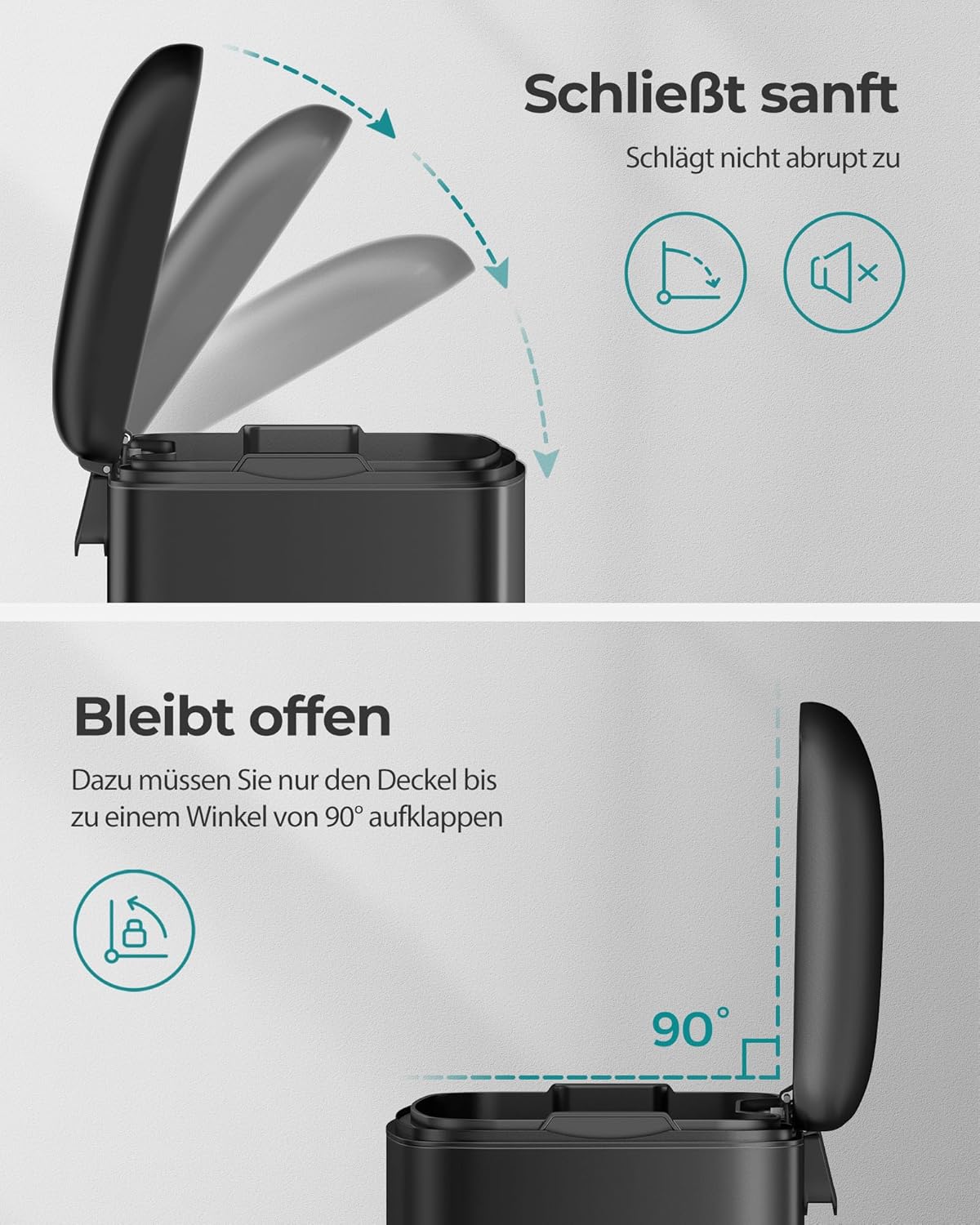 Mülleimer 30 Liter Pedal Soft Close Küche Schwarz Stahl von Songmics