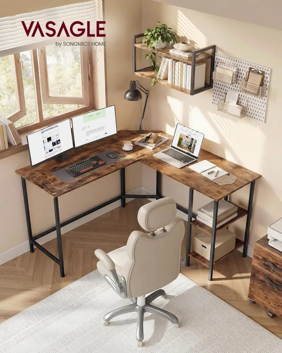Eckschreibtisch L-Form 3-4 Monitore Rustic Brown Holz von guteszeug.ch