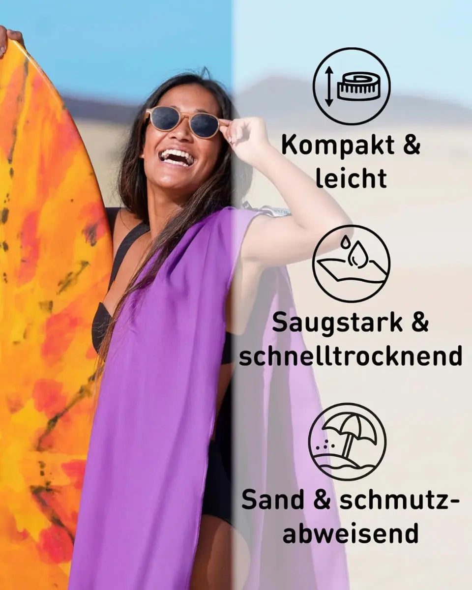 Mikrofaser Handtuch schnelltrocknend mit Tasche 30x50cm Violett von Fit-Flip