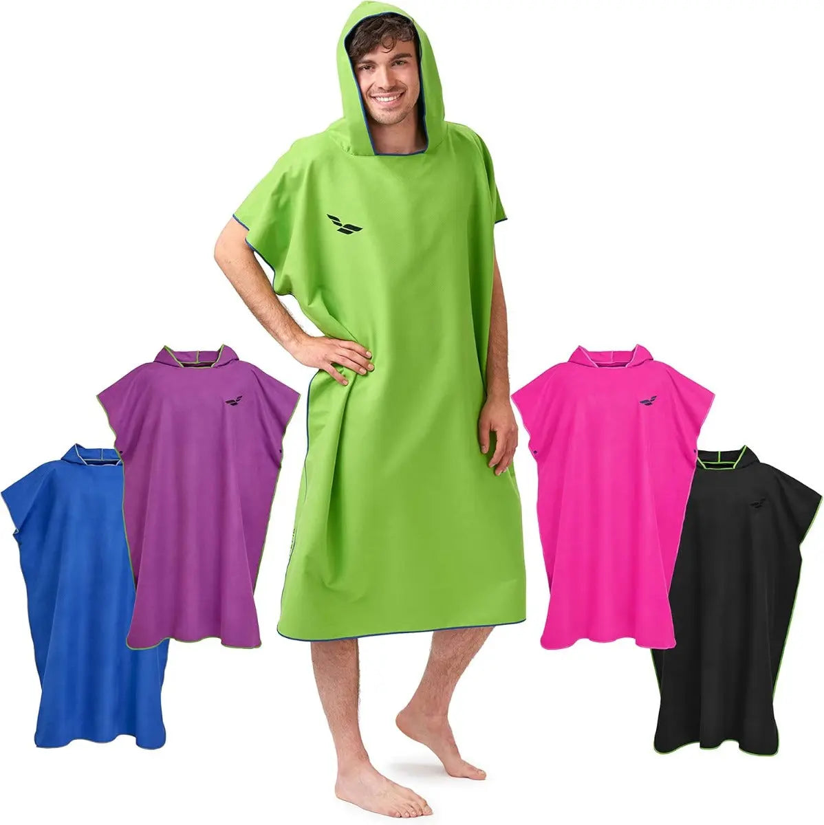 Badeponcho Mikrofaser Unisex schnelltrocknend mit Kapuze M Grün-Dunkelblau von guteszeug.ch