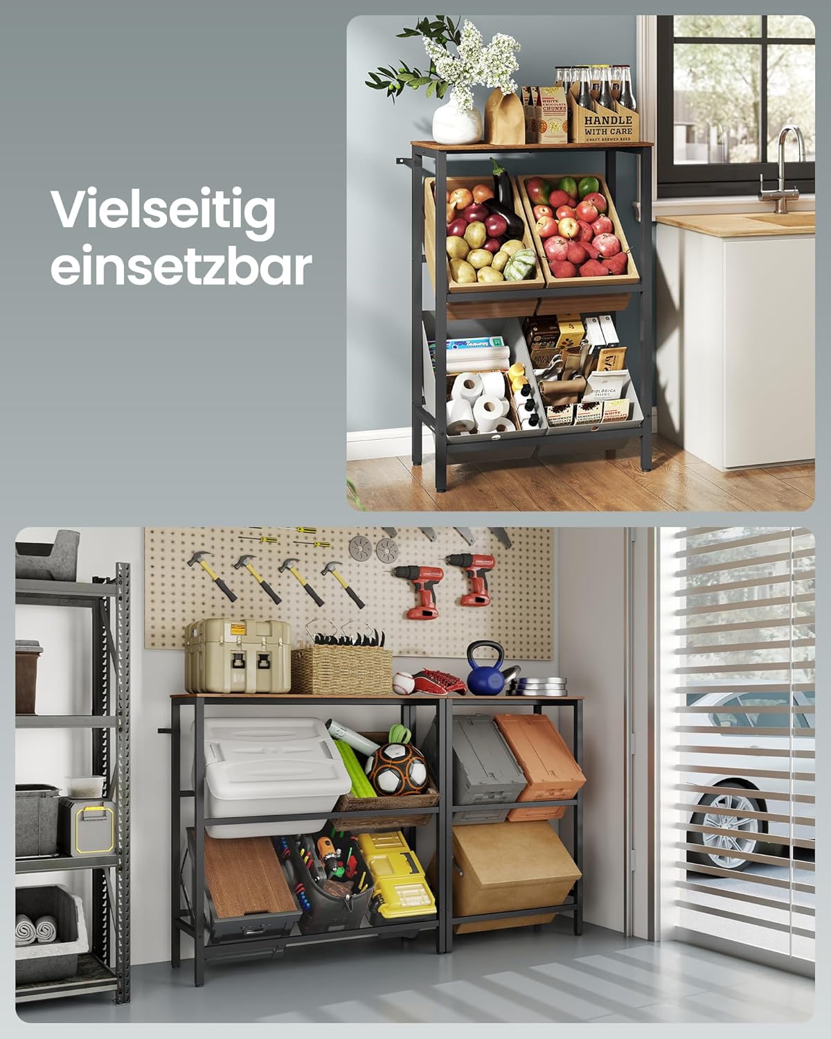 Getränkekistenregal 2 Ebenen Stahl 4 Kisten 150 kg von Songmics