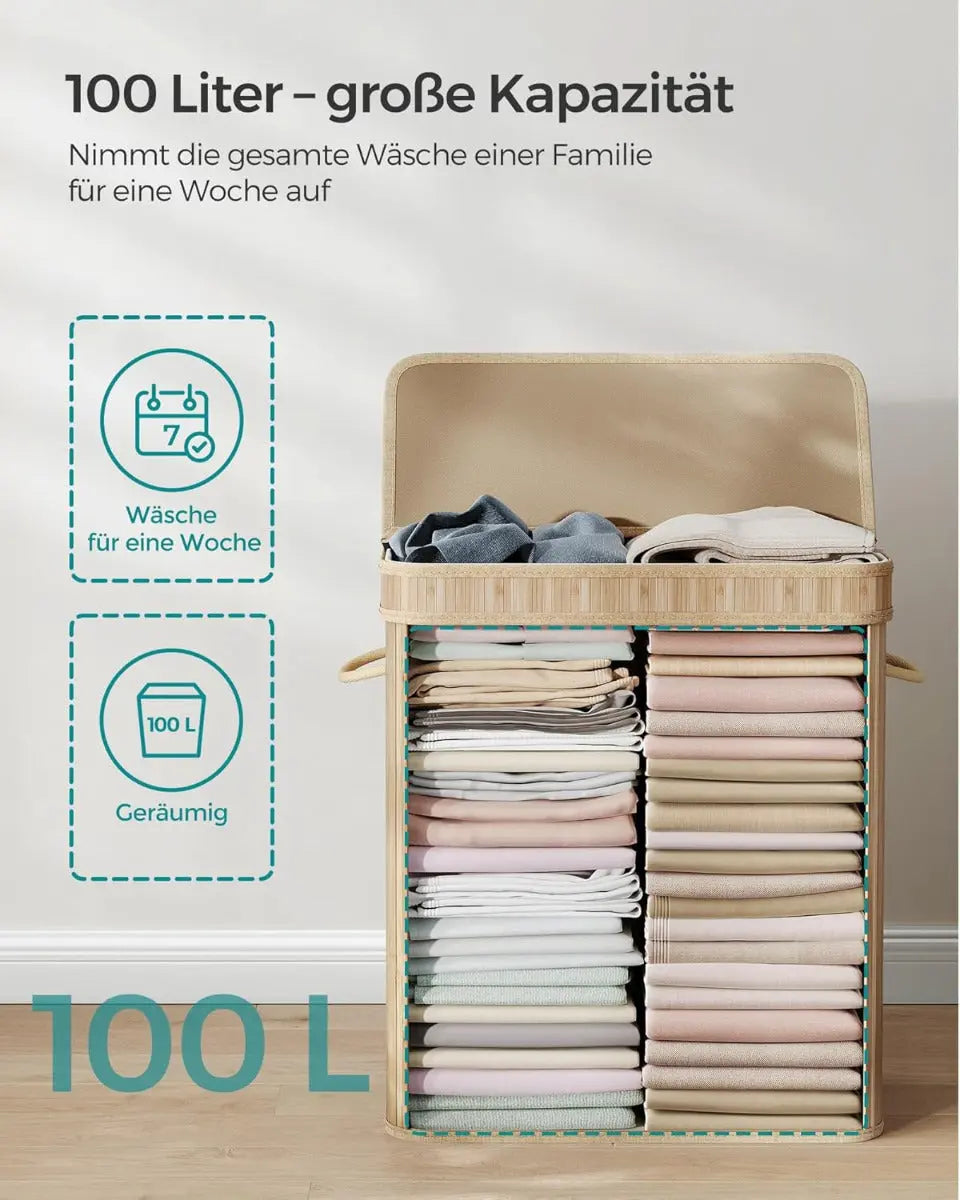 Wäschekorb Wäschesammler Bambus 100l von Songmics