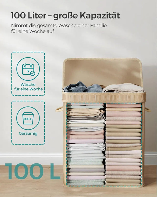 Wäschekorb Wäschesammler Bambus 100l von Songmics