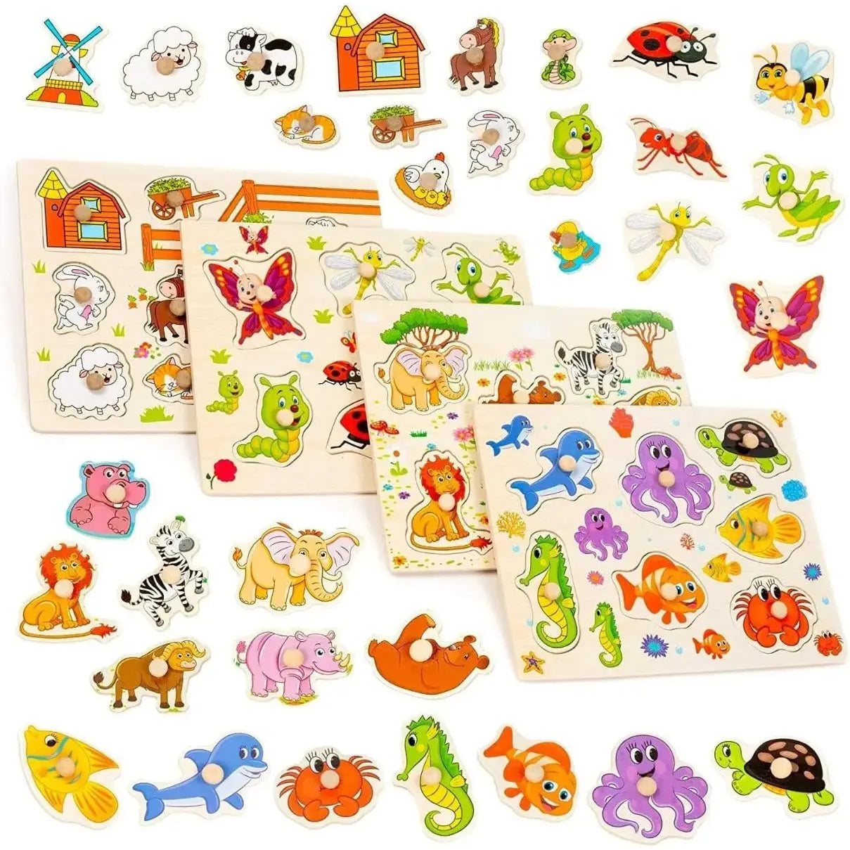 Steckpuzzle 4er Set Wildlife Holz von Twiddlers