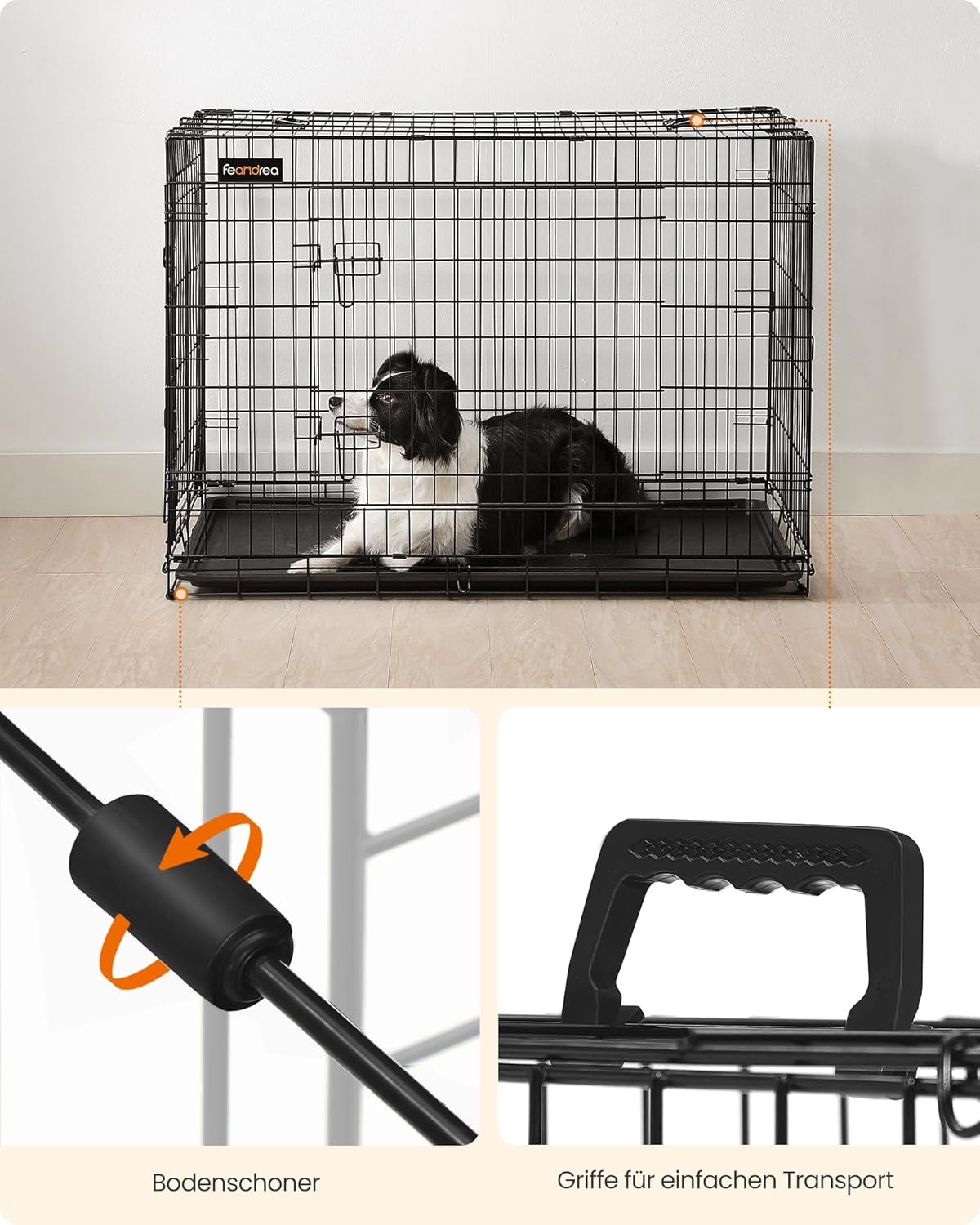 Hundekäfig XL klappbar 2 Türen schwarz 107x70x77,5 cm von Songmics