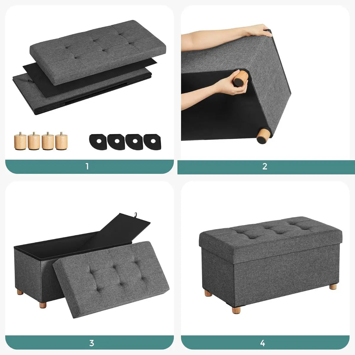 Sitzhocker mit Stauraum, klappbare Sitzbank mit Beinen, schiefergrau von Songmics