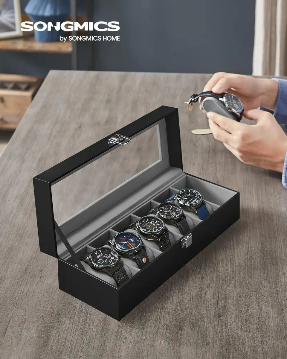 Uhren Aufbewahrung Box für 6 Uhren Schwarz von Songmics