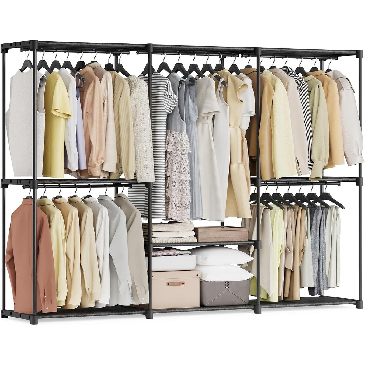 Kleiderschrank offen 205x43x166 cm Schwarz 4 Kleiderstangen von Songmics