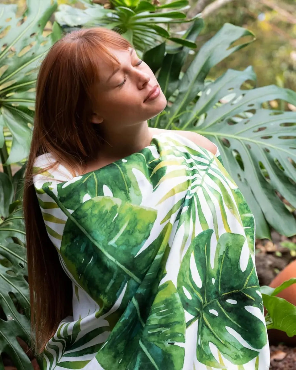 Strandtuch XXL Mikrofaser schnelltrocknendes Badetuch 200x90cm Tropic Leaves von guteszeug.ch