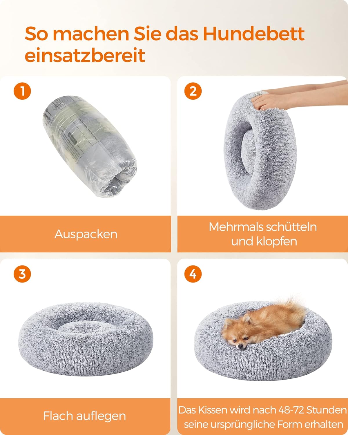 Hundebett Donut flauschig waschbar 60 cm Ombré Grau von Songmics