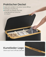 Wäschekorb Wäschesammler 3 Fächer Bambus 150l Schwarz von Songmics