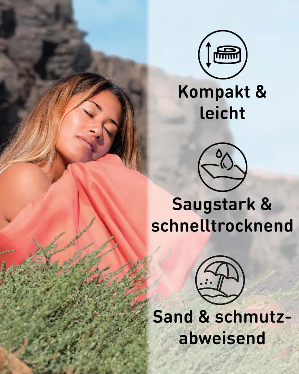 Mikrofaser Handtuch schnelltrocknend mit Tasche 80x160cm Neon - Pfirsich von Fit-Flip