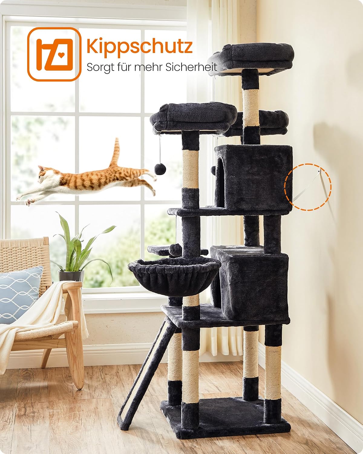Kratzbaum XXL 169 cm Katzenbaum Rauchgrau von Songmics