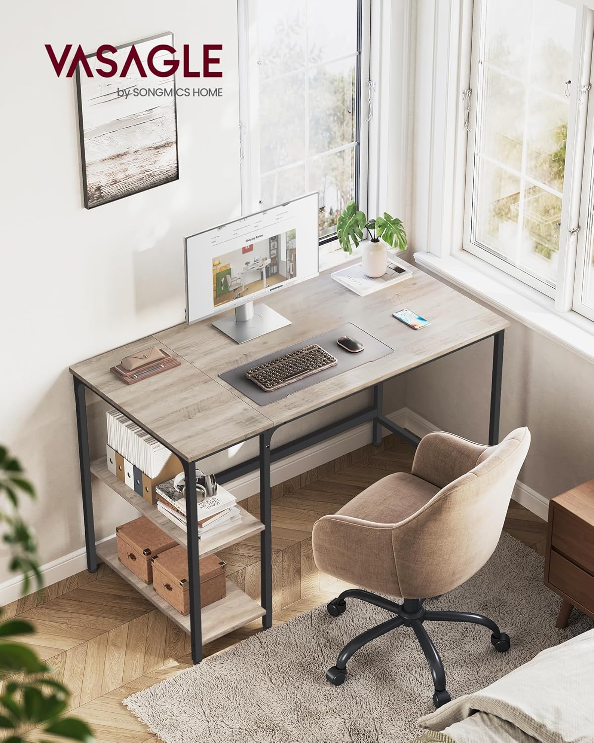 Computertisch 120x60cm Bürotisch Schreibtisch Greige-Schwarz von Songmics