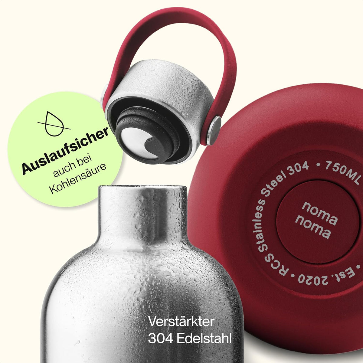 Trinkflasche Edelstahl auslaufsicher 500ml Grenadine Red von guteszeug.ch