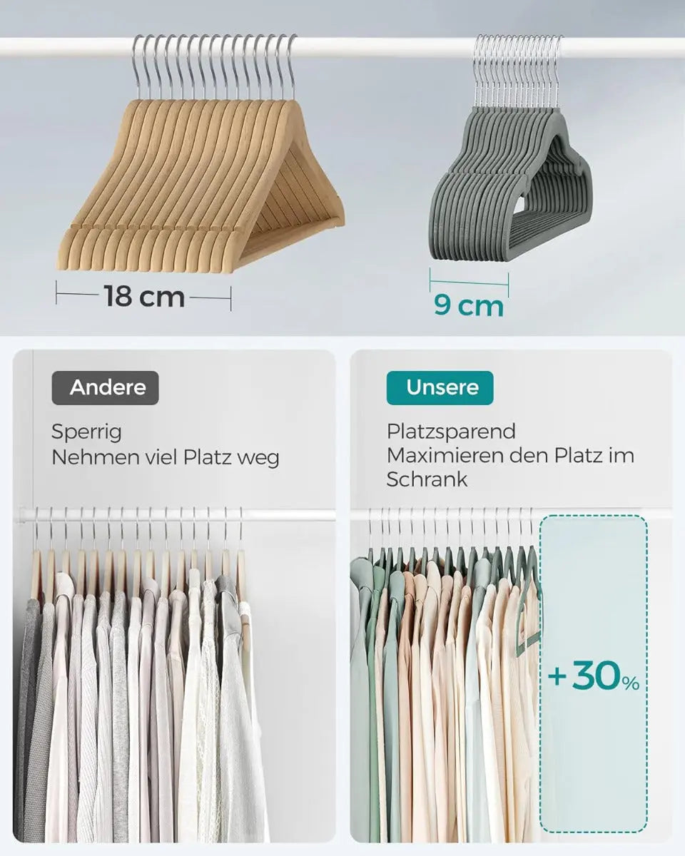 Kleiderbügel Samt 30er Set rutschfest Grau von Songmics