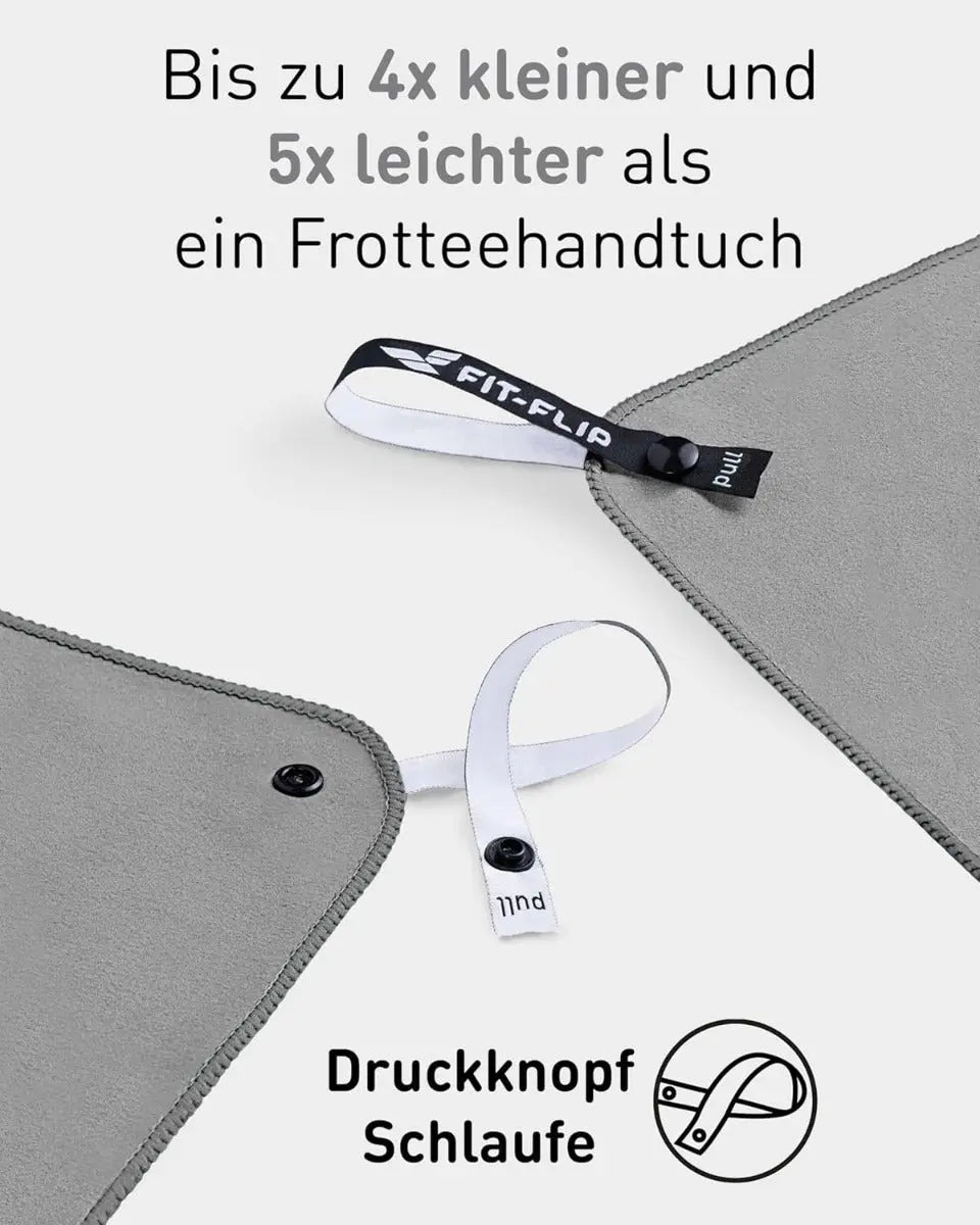Mikrofaser Handtuch schnelltrocknend mit Tasche 70x140cm Grau von Fit-Flip