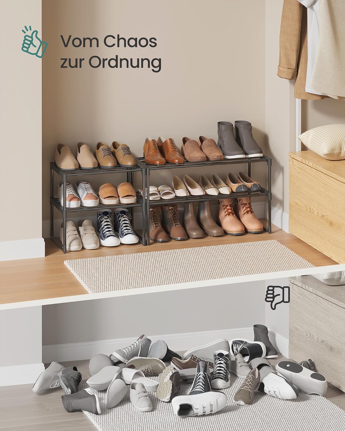 Schuhregal 2 Ebenen 68x30x36,8 cm Schwarz stapelbar von Songmics