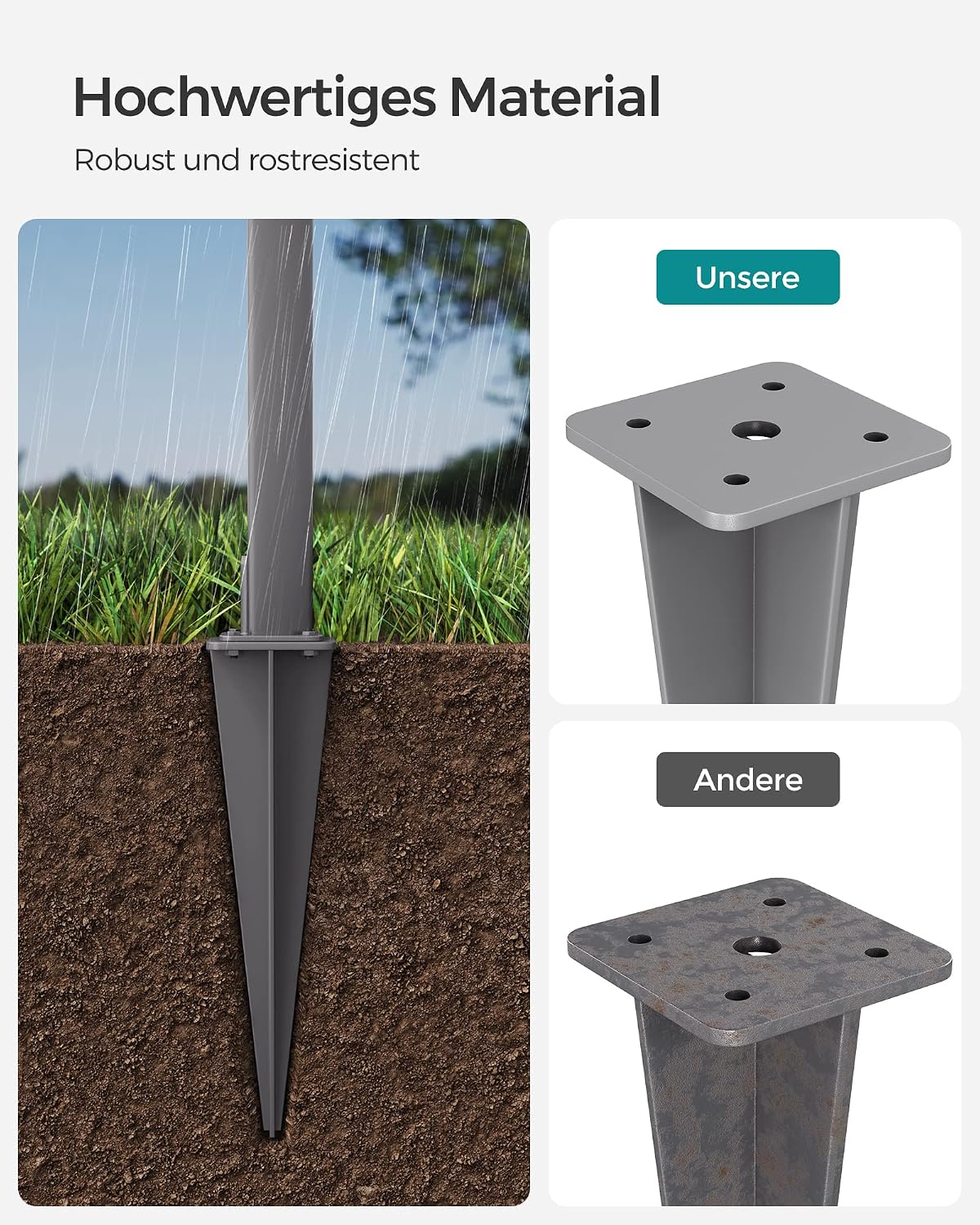 Erdanker für Seitenmarkise 11,5x11,5x46 cm Grau von Songmics