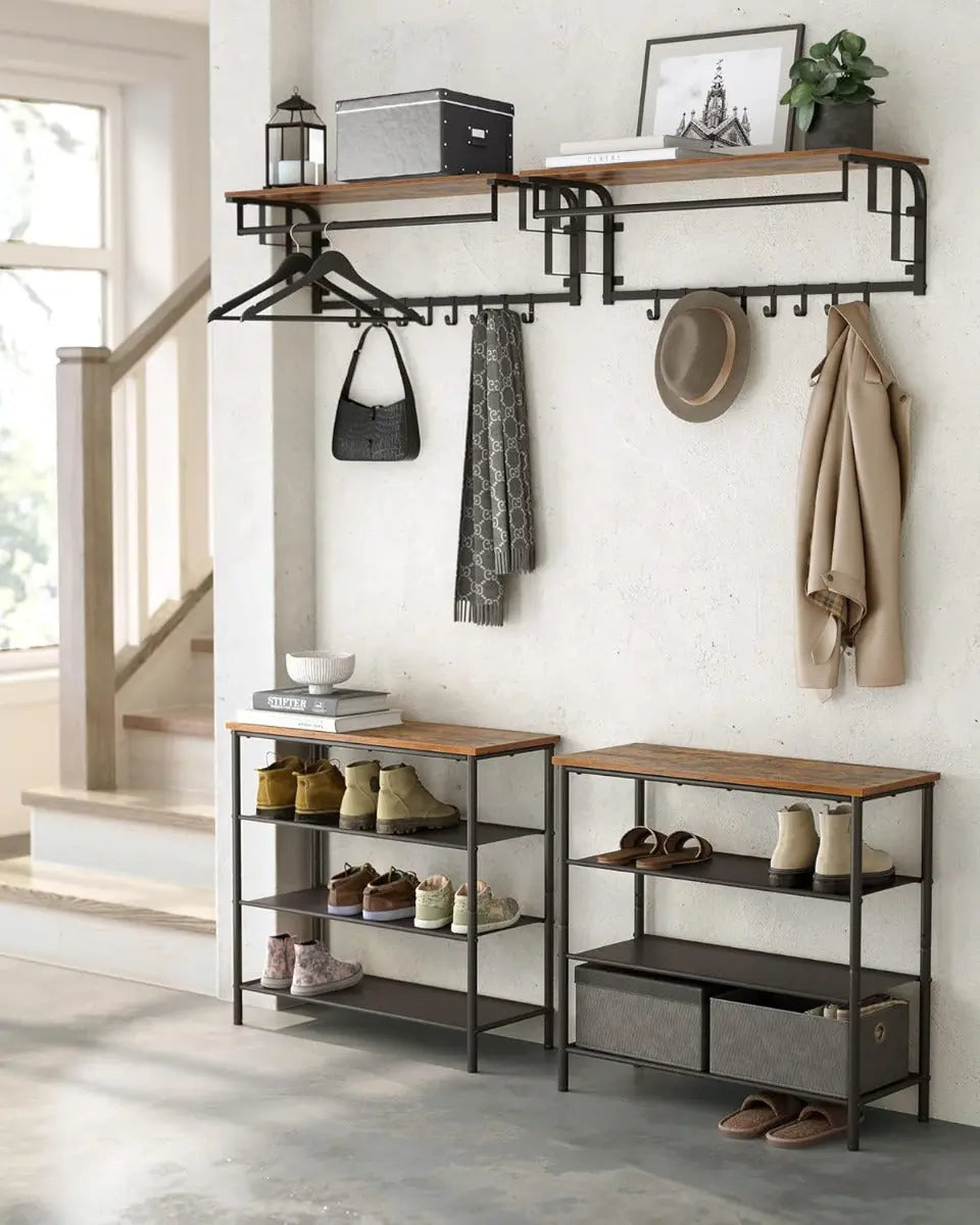 Wandgarderobe mit Aufbewahrungsregal 80cm rustikal Braun von Songmics