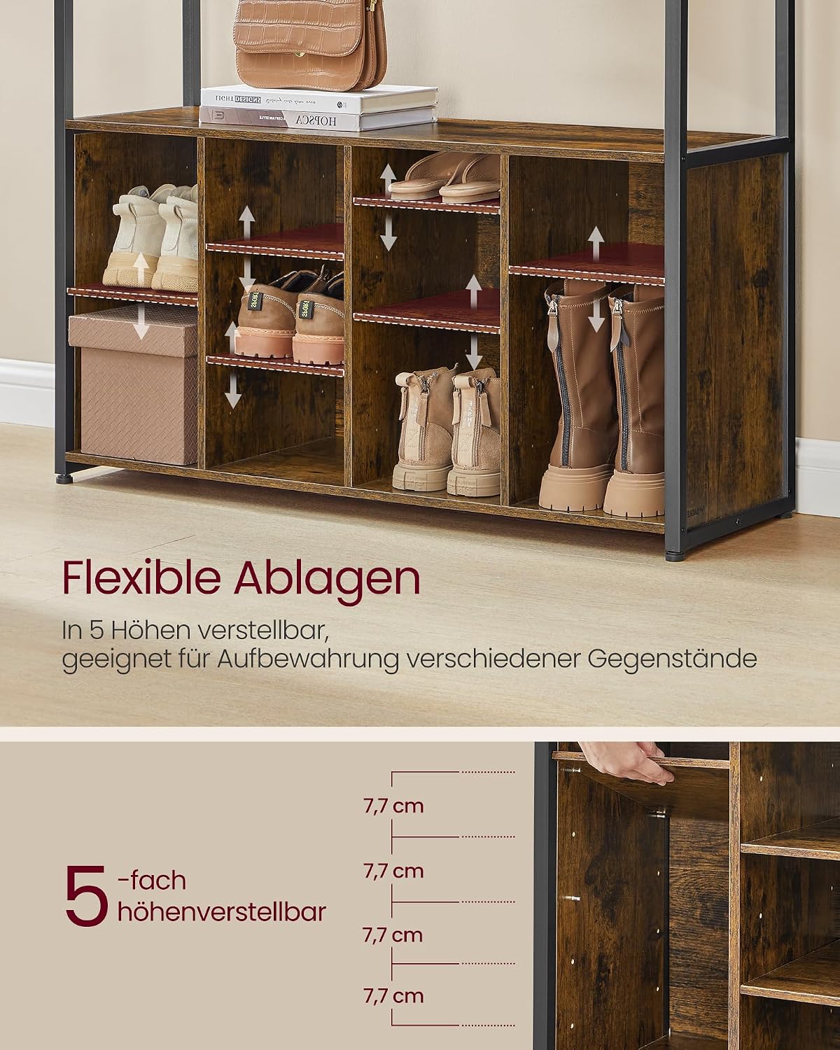 Garderobe mit Sitzbank Schuhablagen 100x32x180 cm Braun von Songmics