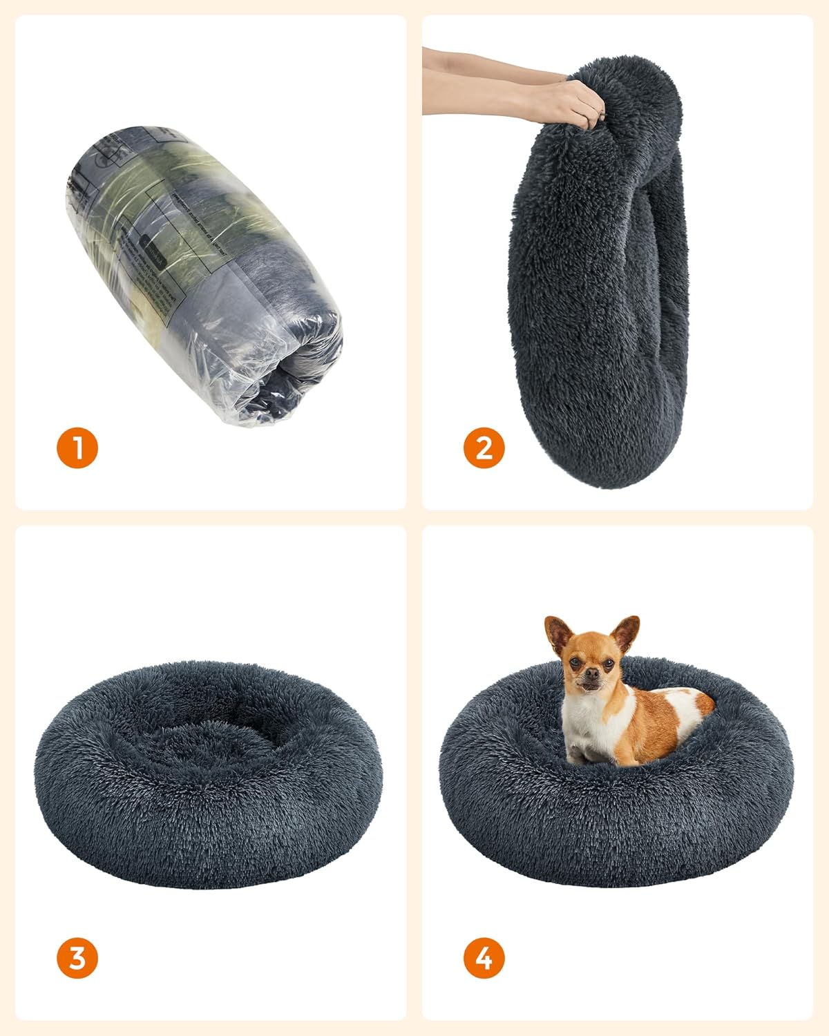 Flauschiges Donut Hundebett Katzenbett waschbar 60cm grau von Songmics