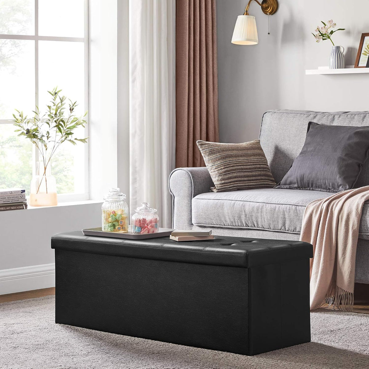 Aufbewahrungsbank 110x38x38 cm Sitztruhe Schwarz von Songmics