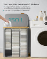 Wäschekorb Wäschesammler 3 Fächer Bambus 150l Grau von Songmics