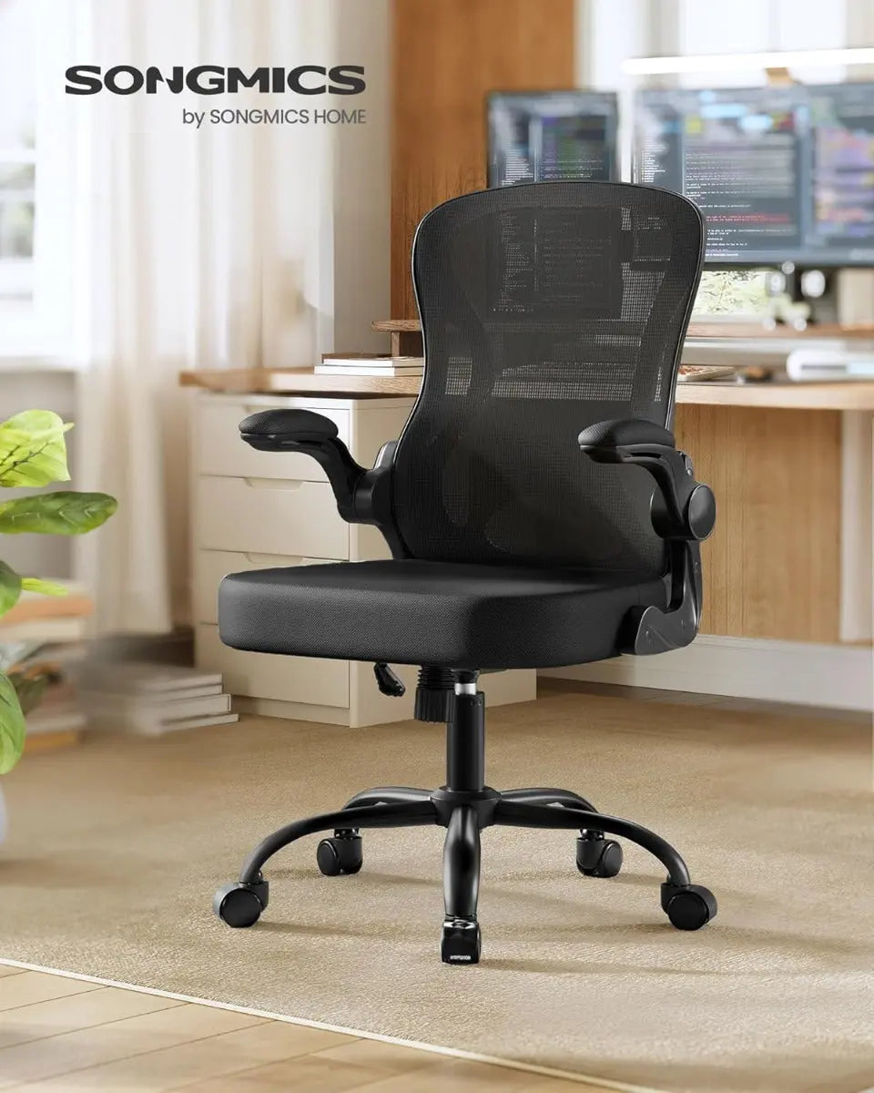 Bürostuhl ergonomisch Lordosenstütze schwarz Mesh von Songmics
