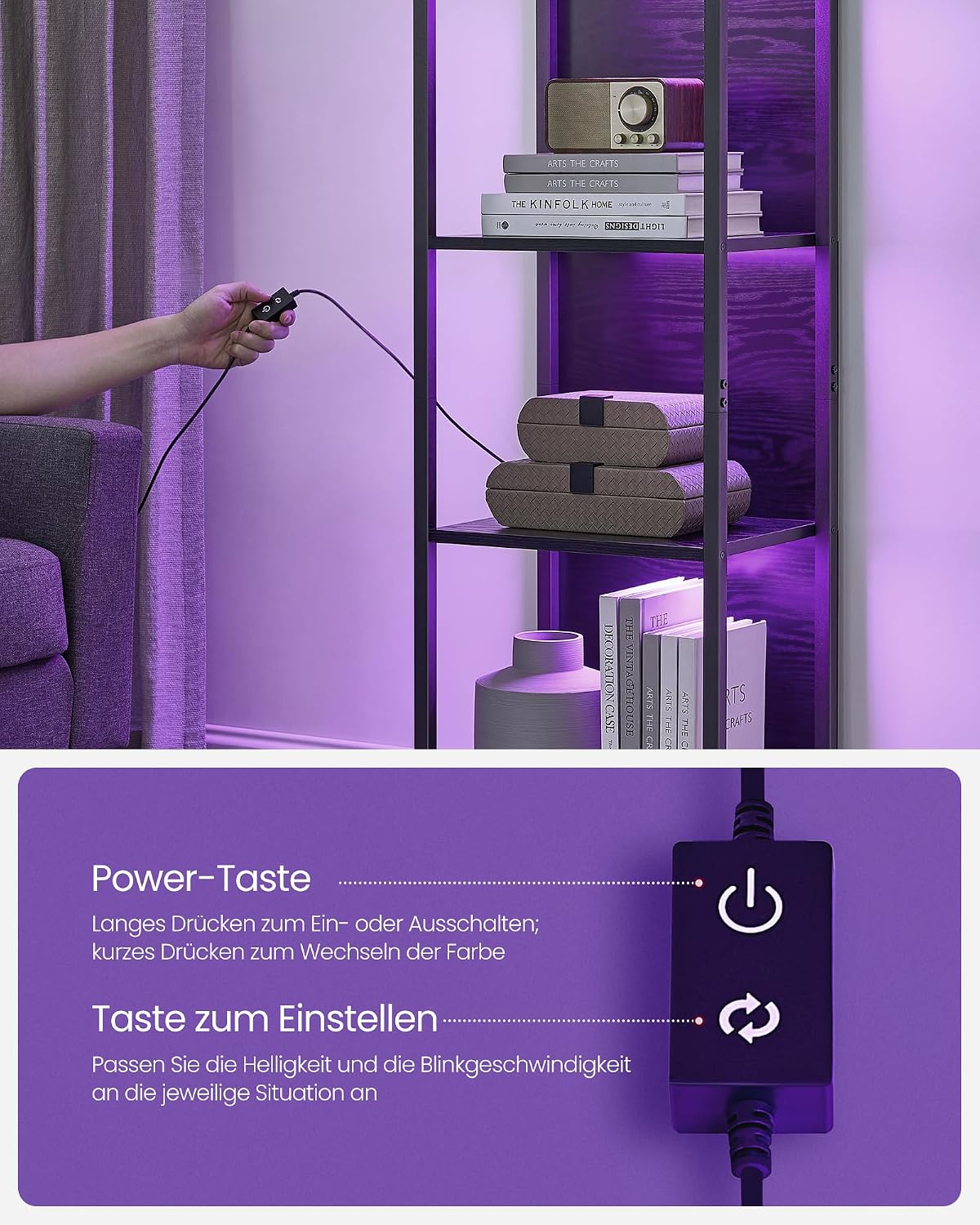Bücherregal 6 Ablagen LED Standregal 30x40x179 cm Schwarz von guteszeug.ch
