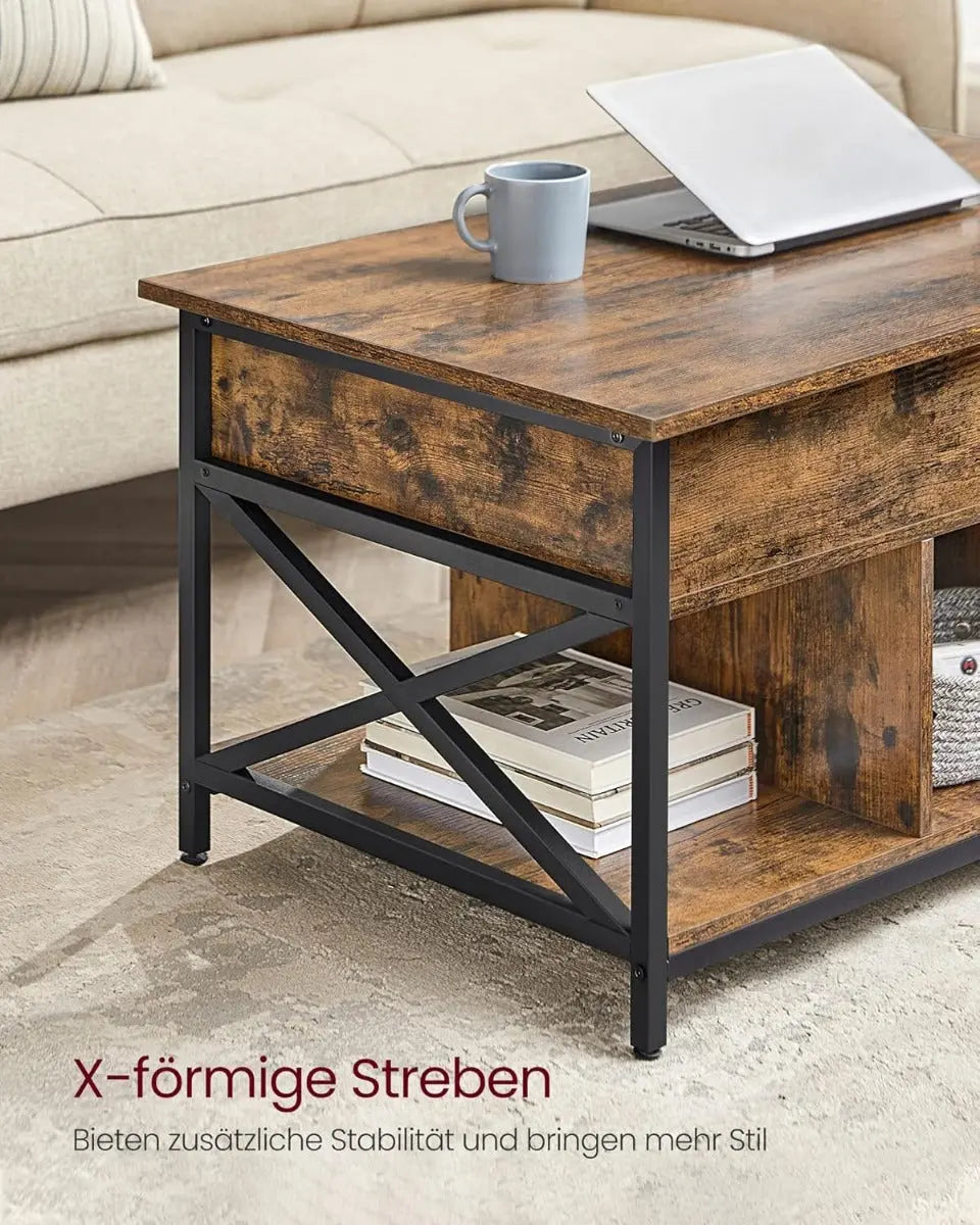 Couchtisch Höhenverstellbar Stauraum X-Streben Vintagebraun von Songmics