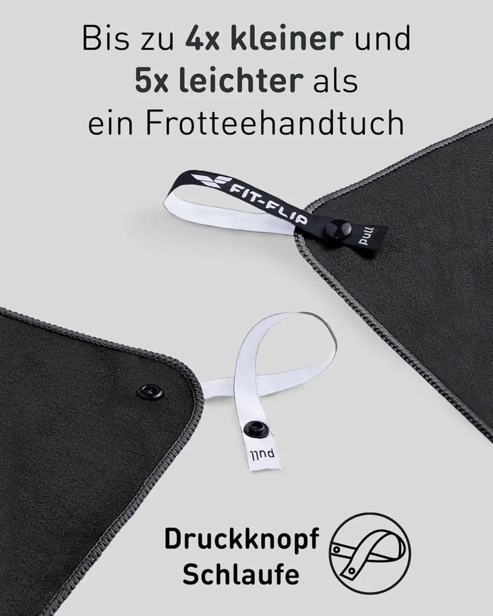 Mikrofaser Handtuch schnelltrocknend mit Tasche 40x80cm Schwarz von Fit-Flip