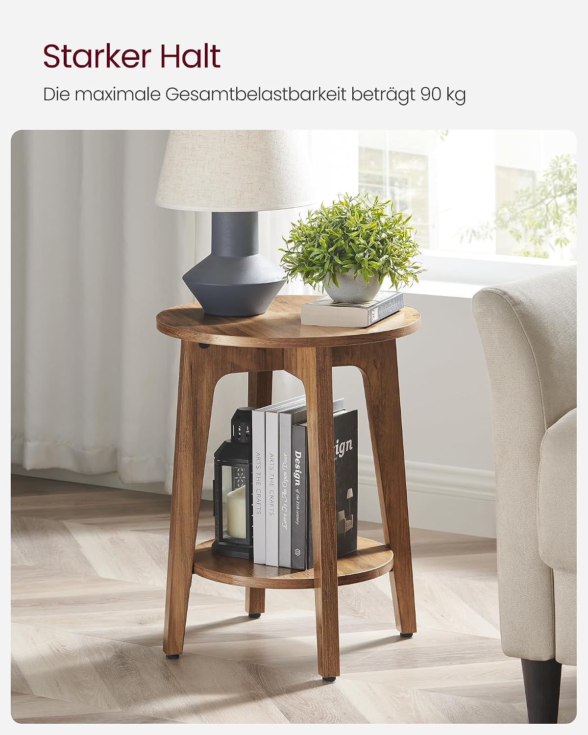 Beistelltisch rund 40x40x50 cm 2 Ebenen Honigbraun von Songmics