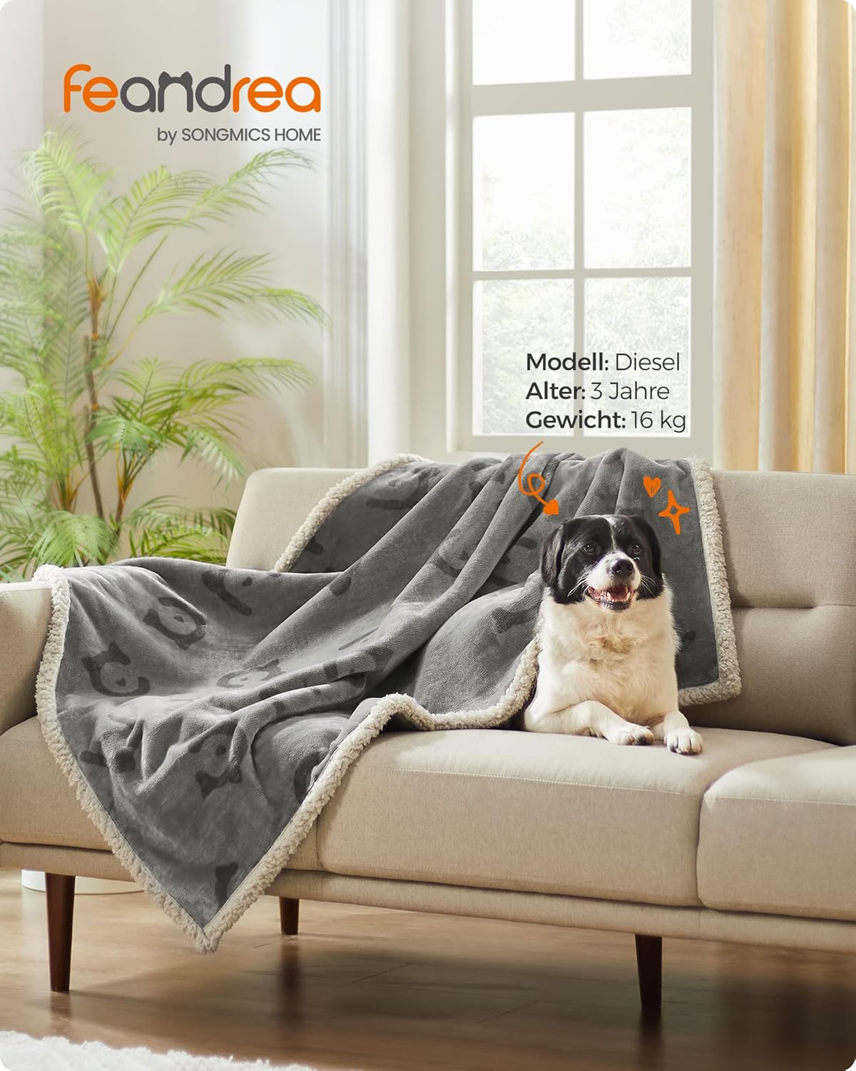 Wasserdichte Hundedecke Sherpa Fleece 127x101cm grau L von Songmics