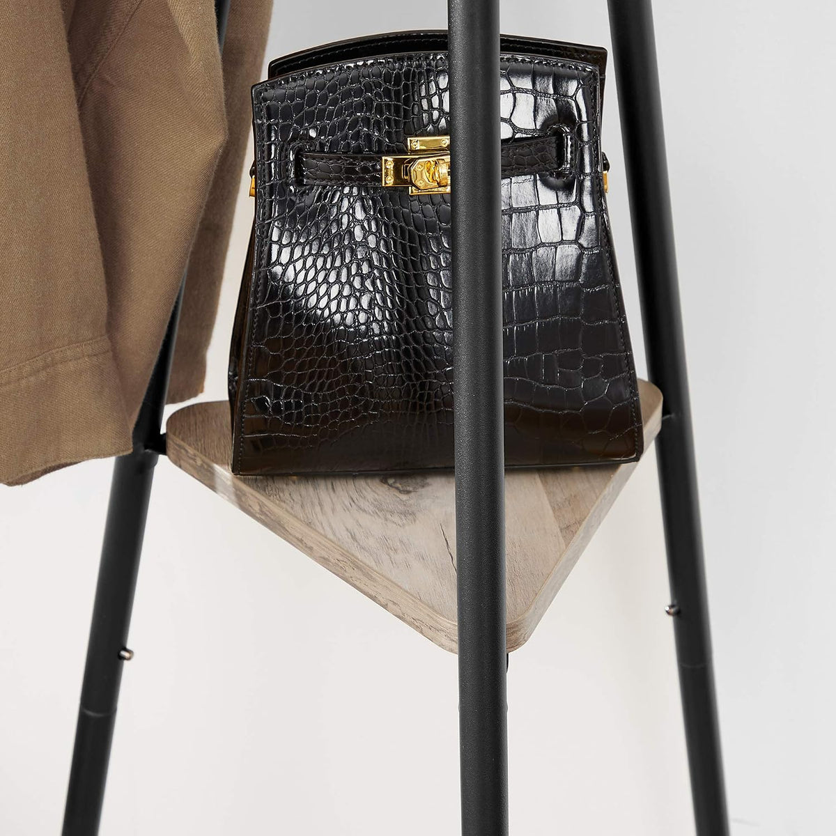 Garderobenständer 6 Haken 2 Ablagen 180 cm Schwarz Greige von Songmics
