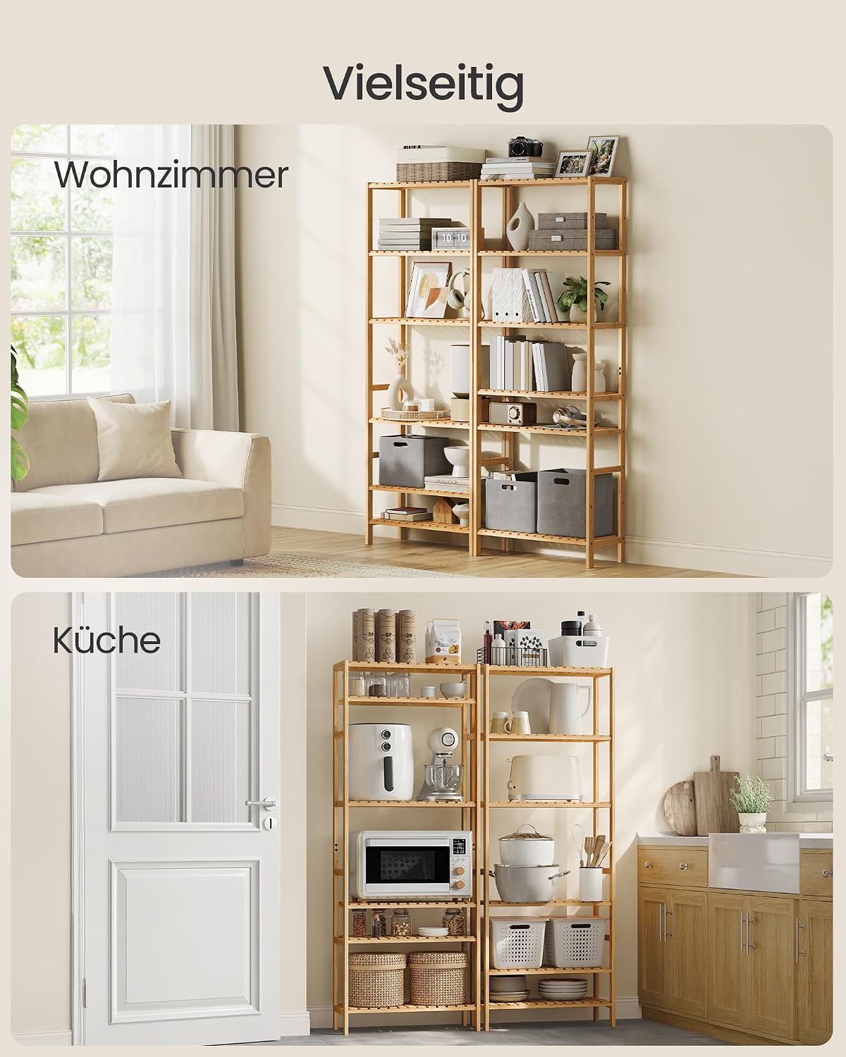 Bambusregal 6 Ebenen Standregal 60x26x161 cm Natur von Songmics