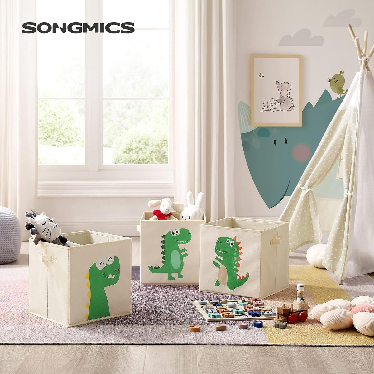 Aufbewahrungsboxen 3er Set Dinosaurier 30x30x30 cm von Songmics