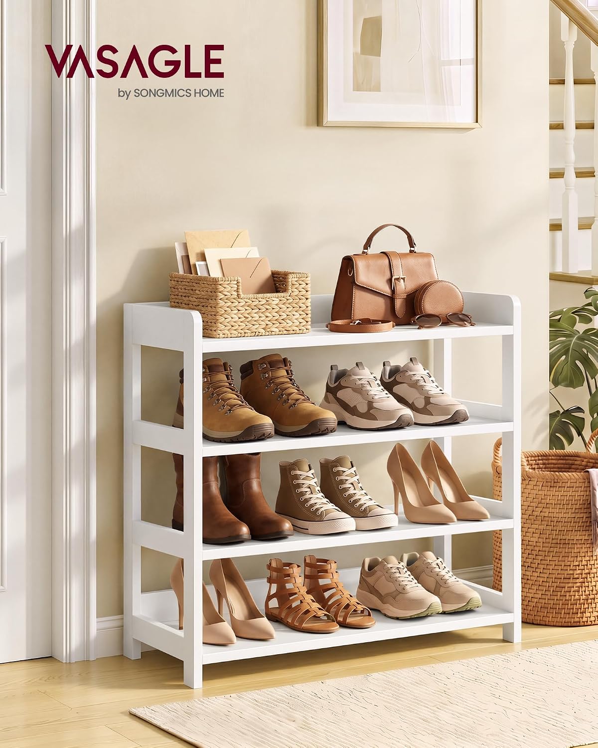 Schuhregal 4 Ebenen 63x30x66 cm Wolkenweiss von Songmics