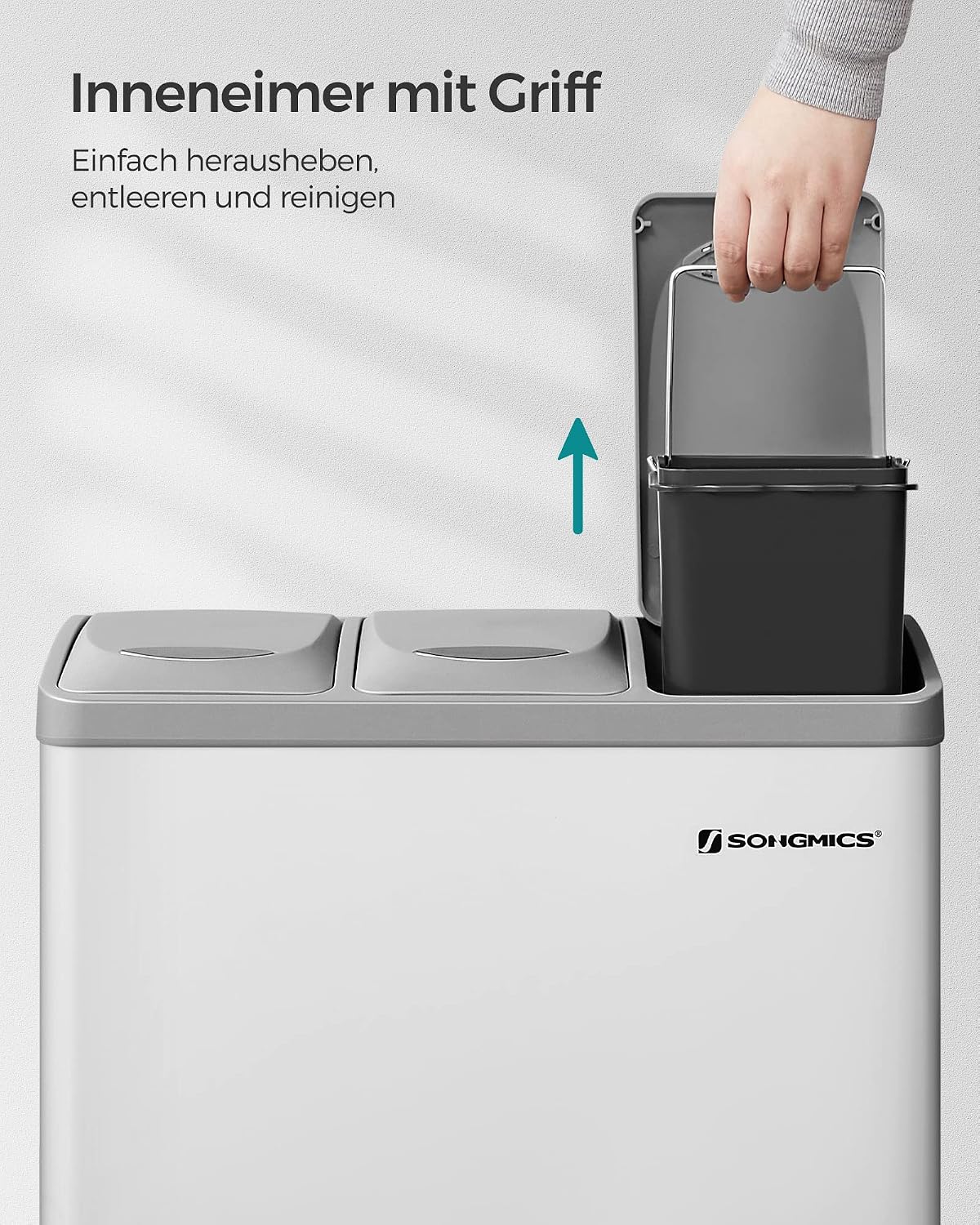 Mülltrenner 3 Fächer 24 l Tretmülleimer Weiss von Songmics