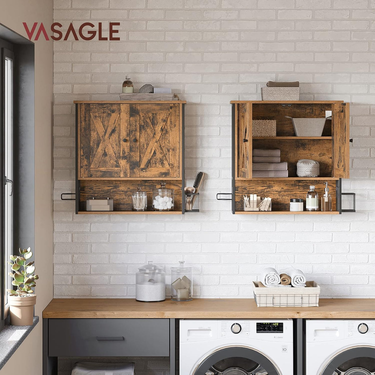 Waschbecken-Wandschrank 60x16x60 cm Industrial Braun von Songmics