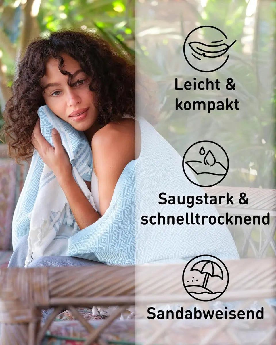 Hamamtuch Baumwolle Recycelt 100x200cm Ice Blue - Diamond von guteszeug.ch