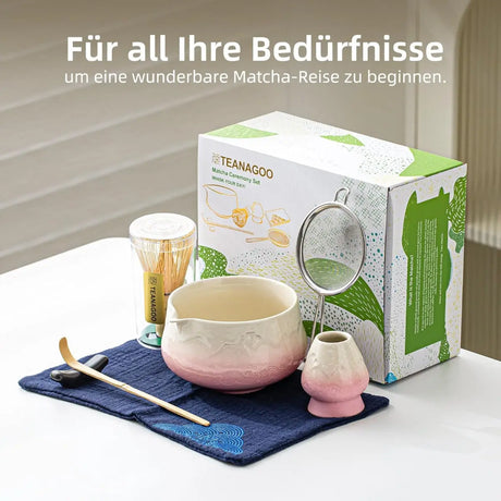 Matcha Set Pink Berg mit Ausgiessschale 7-tlg. von TEANAGOO