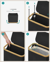 Wäschekorb Wäschesammler Schmal Bambus 65l Schwarz von Songmics