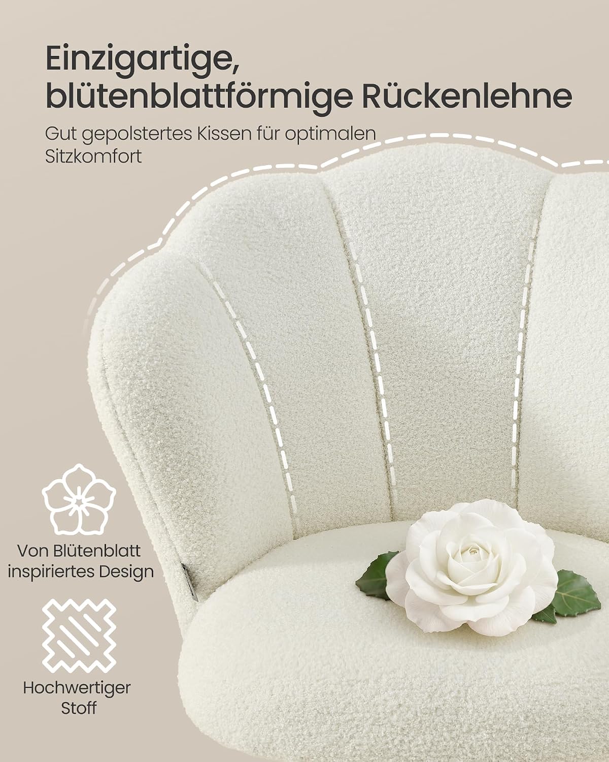 Schreibtischstuhl Drehstuhl 64x64x79-89 cm Cremeweiss von Songmics