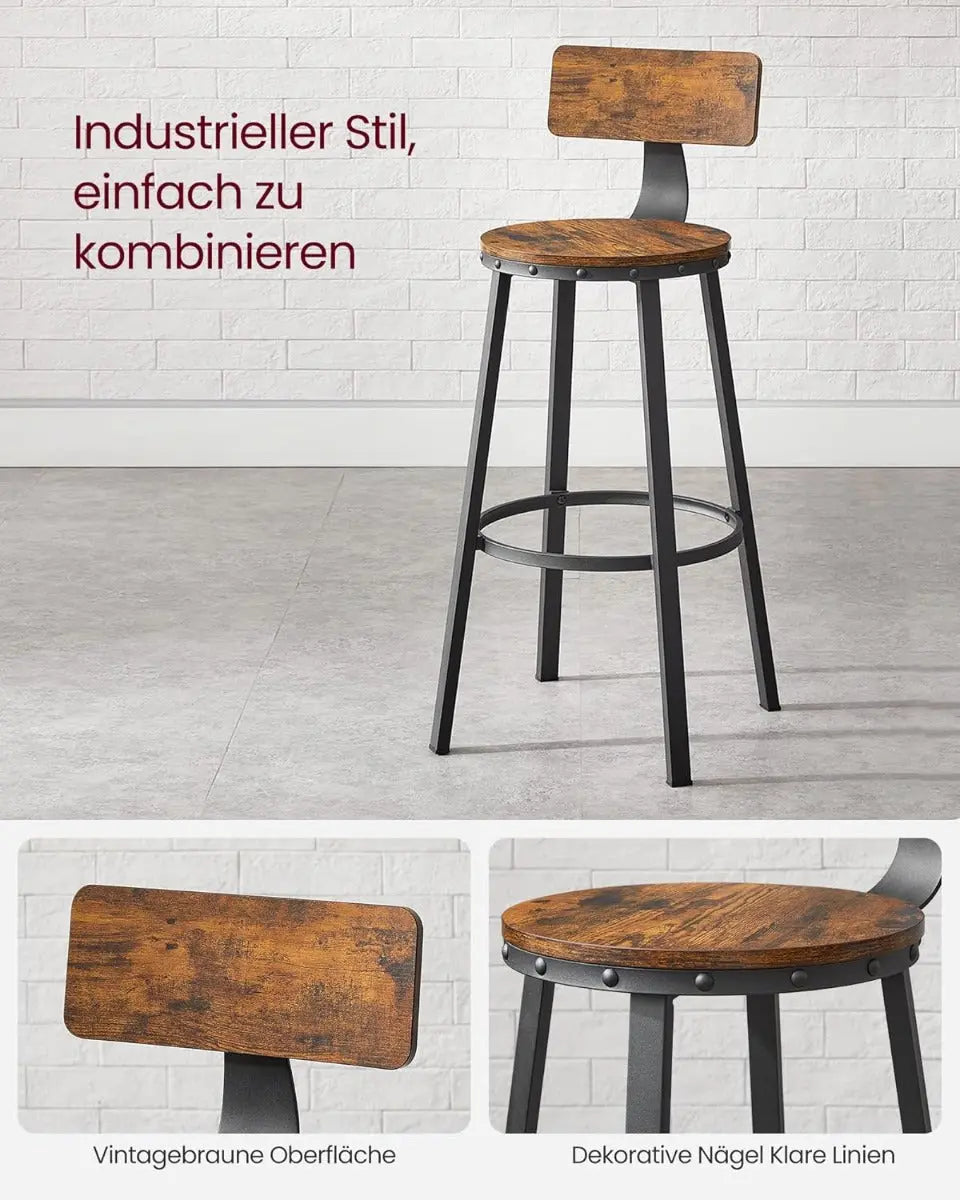 Barhocker 2er Set Metallgestell 73cm Vintagebraun von Songmics