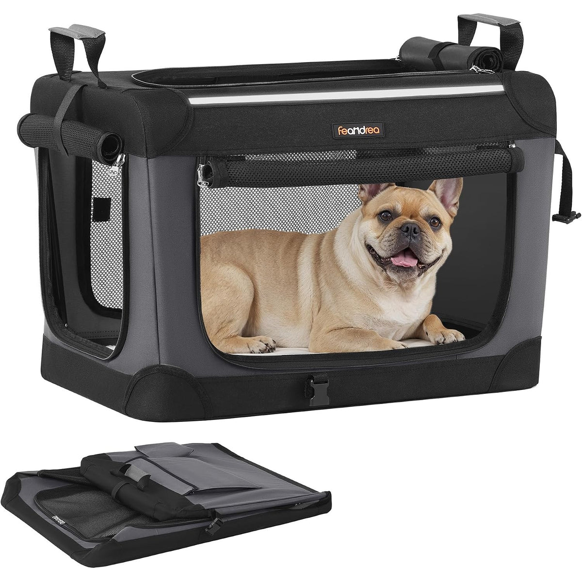 Hundebox faltbar Transportbox 60x42x42 cm Schwarz von Songmics