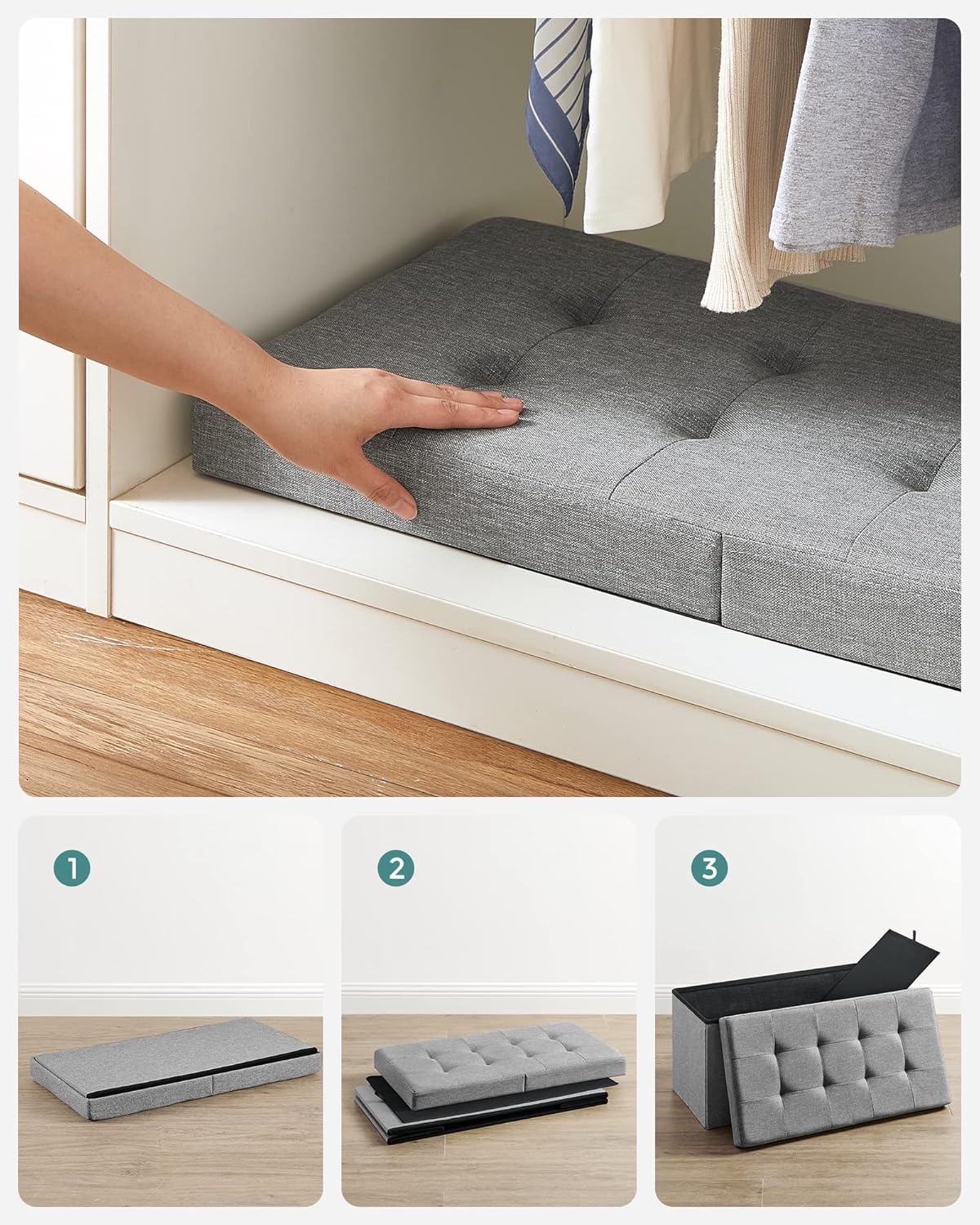 Sitzbank mit Stauraum klappbar 76cm bis 300kg belastbar von Songmics